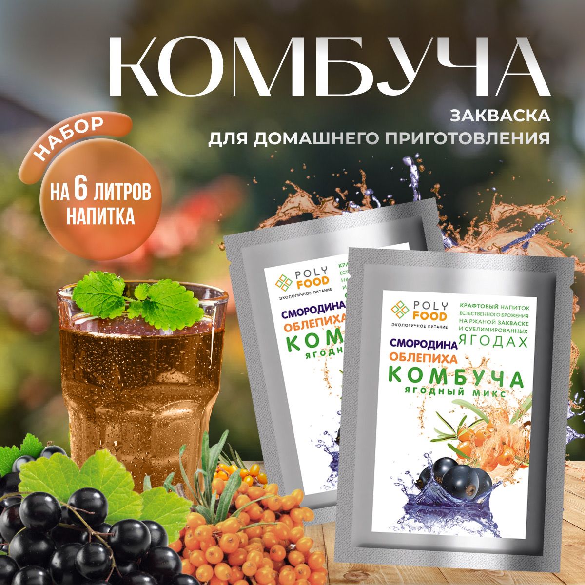 Комбуча, сухая закваска для ягодного кваса Poly Food, смородина-облепиха -  купить с доставкой по выгодным ценам в интернет-магазине OZON (270546295)