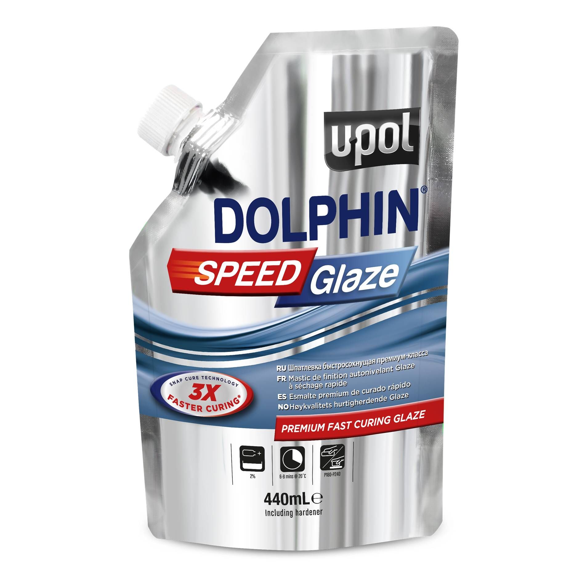 Шпатлевка финишная DOLPHIN SPEED GLAZE, быстросохнущая, пакет, 440 мл