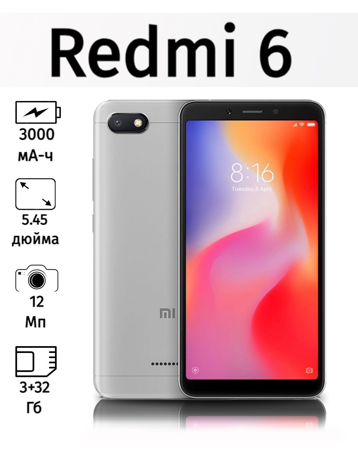 Redmi Смартфон Redmi 6 Global 3/32 ГБ, серый