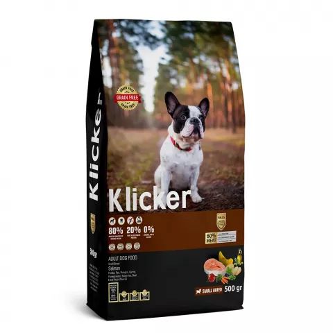 (1ШТ.)KLICKER,Adult,DogFood,Сухойкорм,длясобак,мелкихпород"Слососем",0,5кг