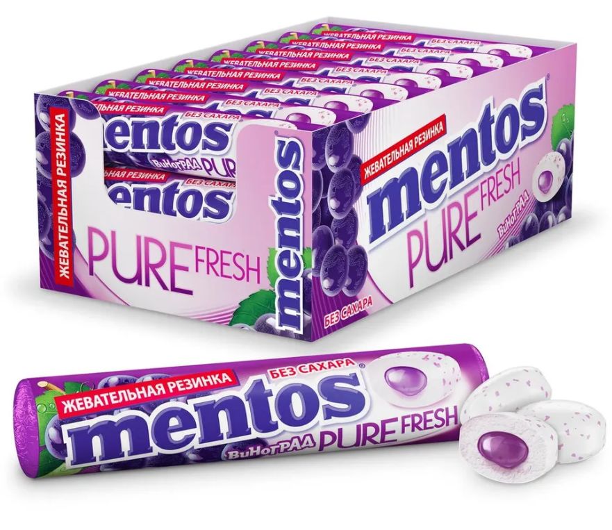 Жевательная резинка Mentos Pure Fresh вкус Виноград,15,5 гр - 24 штуки