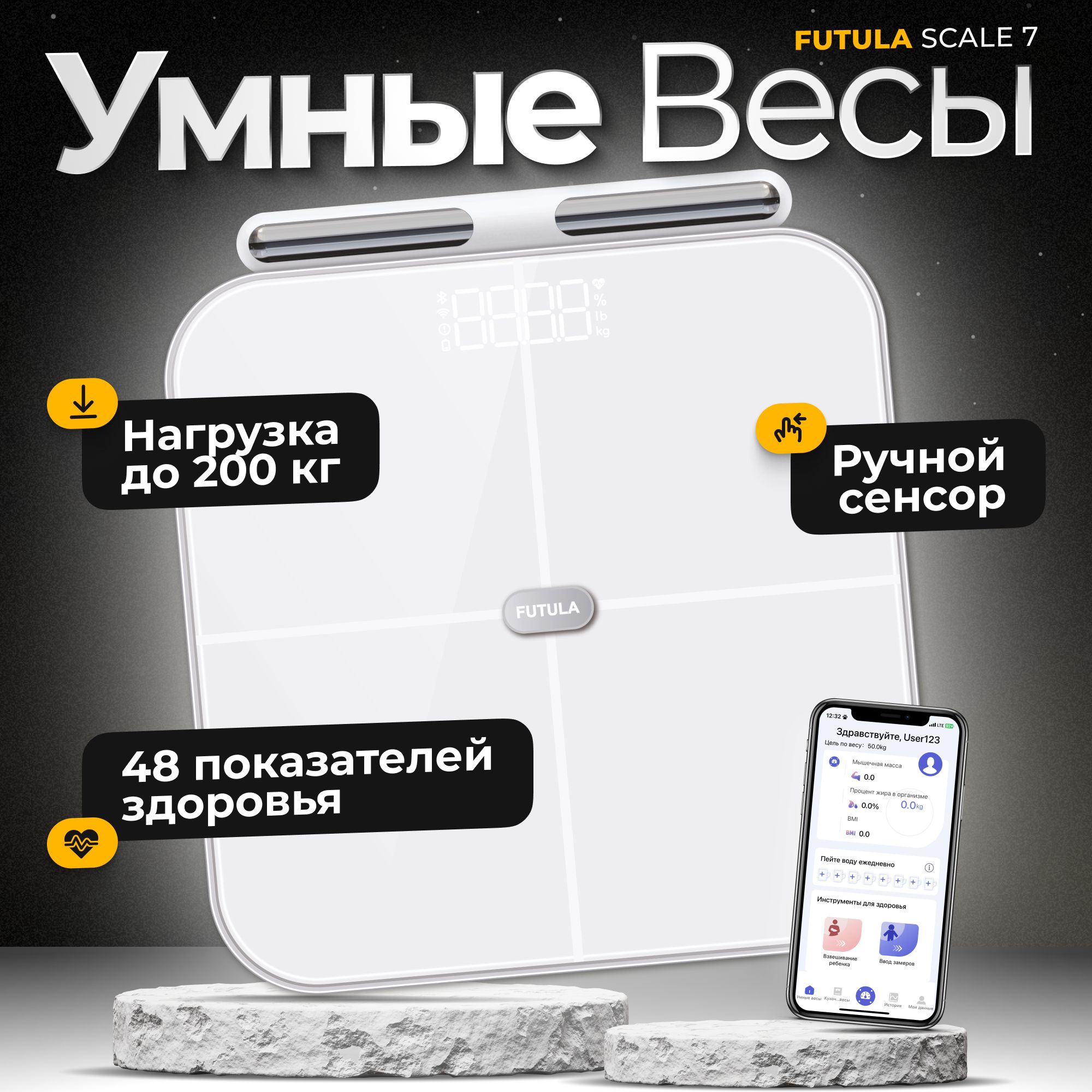 Умныенапольныесмартвесы;анализсоставтелаFutulаScale7белые