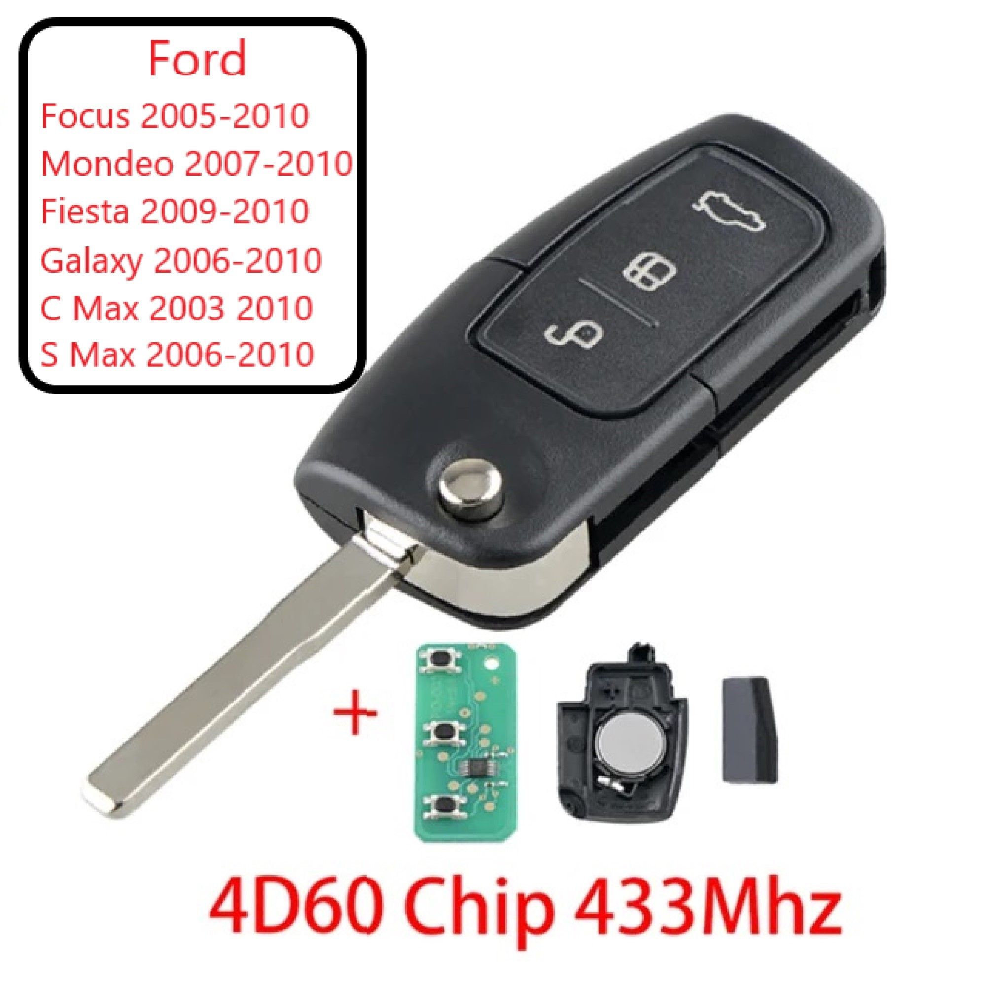 Ключ зажигания c чипом Ford Focus, Mondeo, Fiesta, Galaxy, C Max, S Max