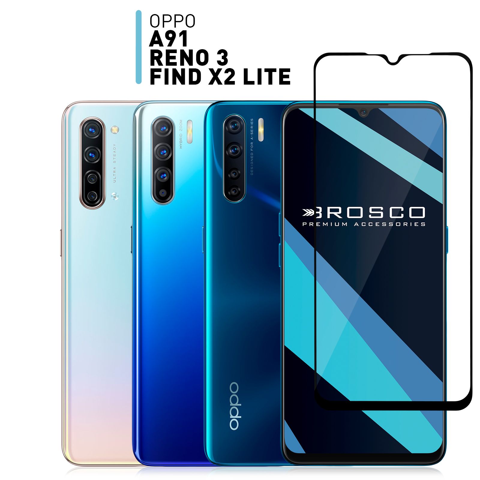 Защитное стекло для Oppo Reno 3, Oppo A91 и Find X2 Lite (Оппо Рено 3, Оппо  А91 и Файнд Х2 Лайт) с олеофобным покрытием, ROSCO - купить с доставкой по  выгодным ценам