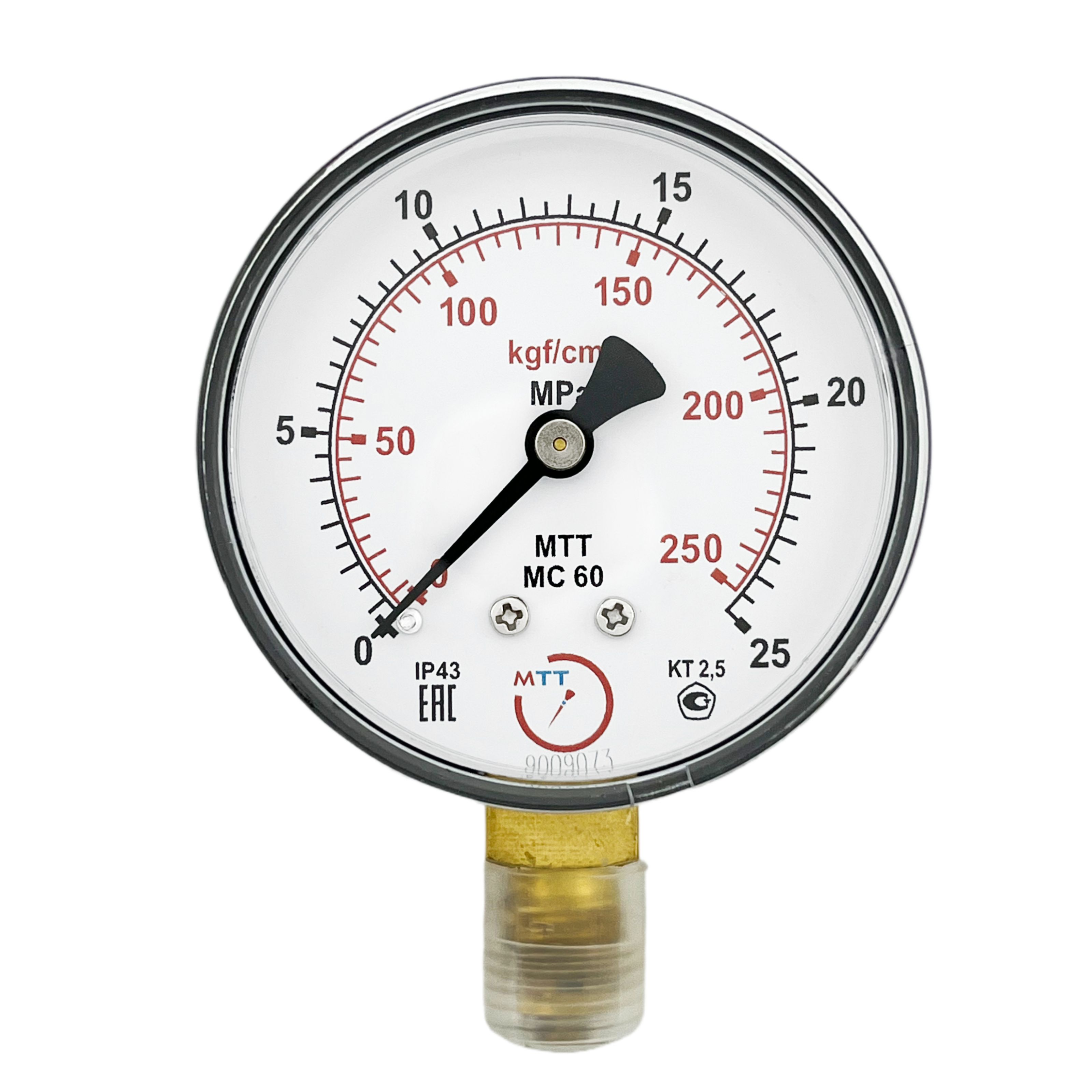 Манометр МС60 давление 0-25 МПа (250 бар) резьба М12х1.5 класс точности 2,5 корпус 62 мм. поверка 2 года