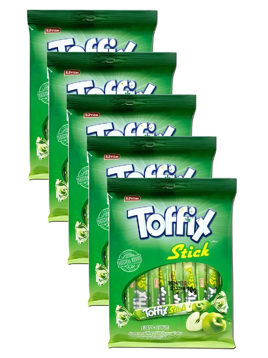 Жевательные конфеты Elvan Toffix Stick яблоко, 70 г х 5 шт