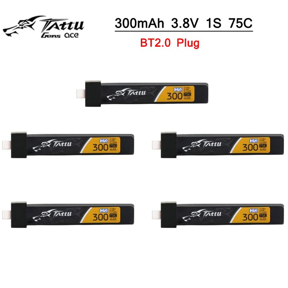 5 шт. TATTU 1S 300 мАч 3,8 В 75C HV 4,35 В Lipo Battey с разъемом BT2.0 для комплекта BETAFPV Ceuts FPV Racing Drone FPV BT2.0 разъем