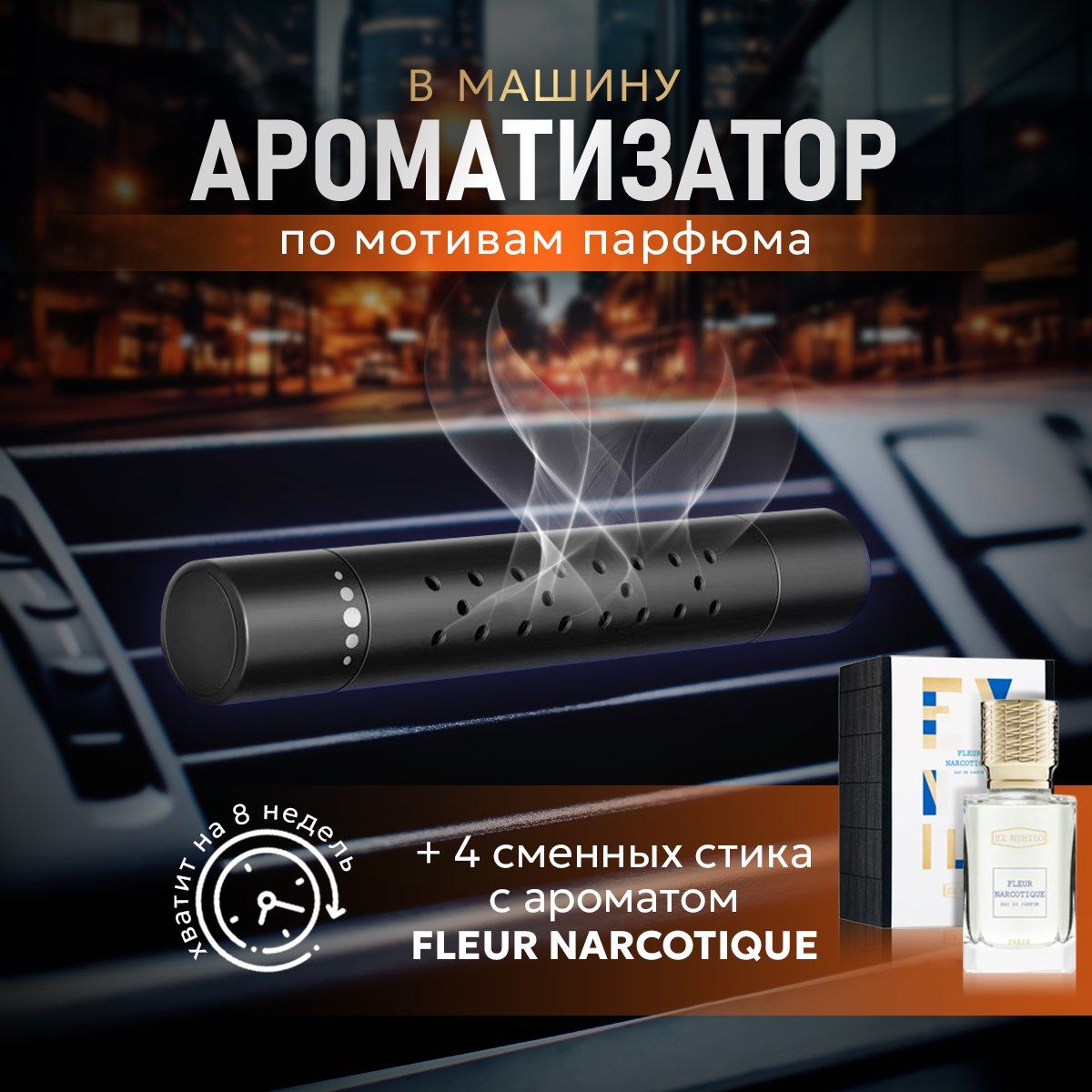 Ароматизатор на дефлектор fleur narcotique, 4 стика