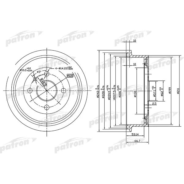 Барабан тормозной задн PATRON PDR1119, oem 568039