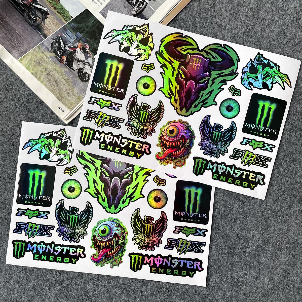 Светоотражающие наклейки, светящиеся наклейки monster energy, водонепроницаемые украшения для шлема, аксессуары для модификации боковой панели мотоцикла