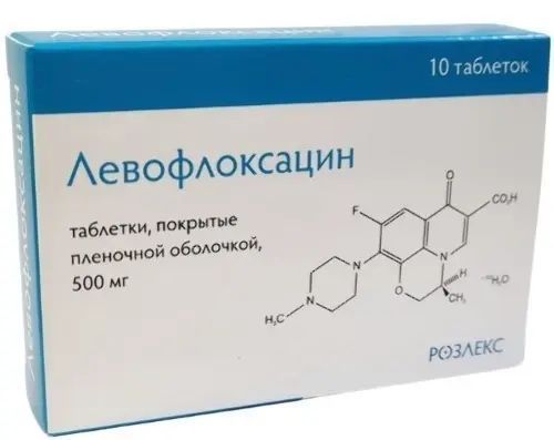 Левофлоксацин, таблетки в пленочной оболочке 500 мг, 10 шт.