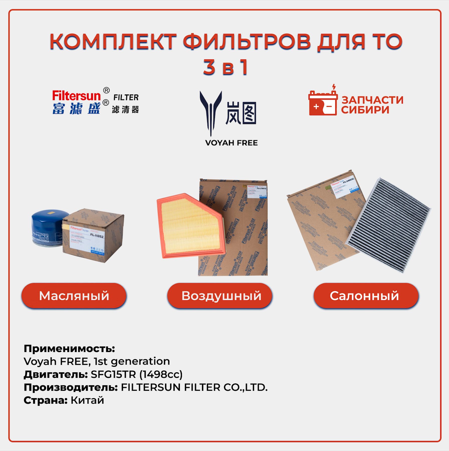 Комплект фильтров для Voyah FREE (дорестайлинг)