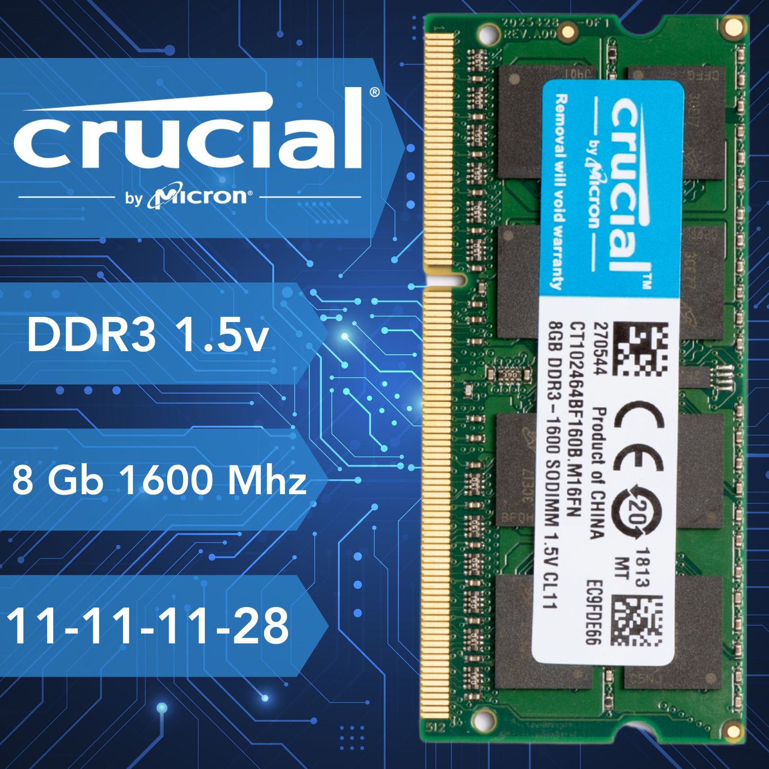 Crucial Оперативная память 8 гб ddr3 1600 Mhz для ноутбука 1x8 ГБ (CT51264BA160BJ.C8FPD)