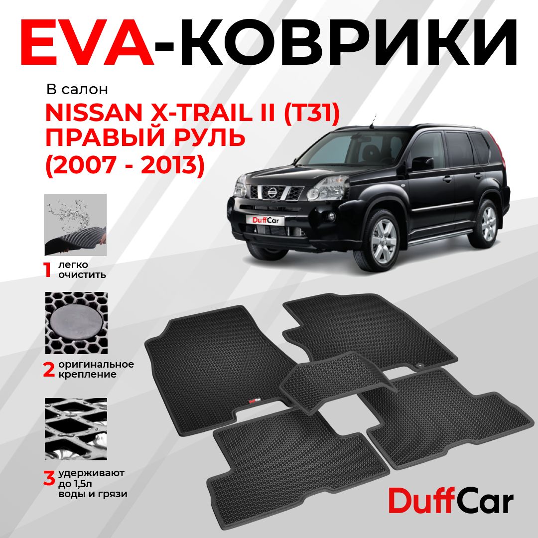 EVAковрикивсалонNissanX-TrailII(T31)Правыйруль(2007-2013)/НиссанИкс-Трейл2(Т31)/чернаясотасчернымкантом/evaковрикиотDuffCar