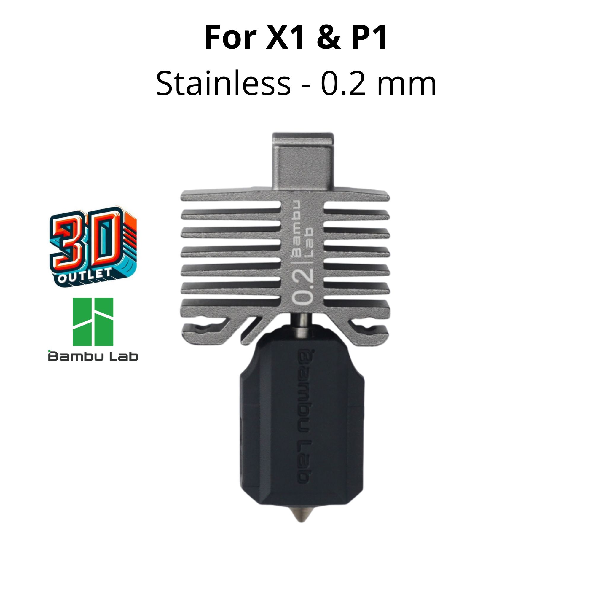 Hotend with stainless steel nozzle Хотенд стальной 0.2 mm Bambu Lab для Серий P1P, P1S, X1C