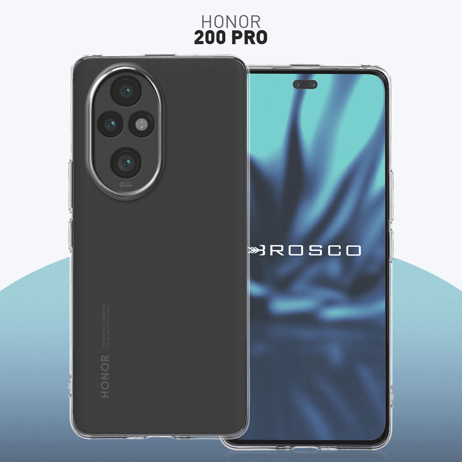 ЧехолнаHonor200Pro(Хонор200Про)сзащитоймодулякамер,прозрачныйROSCO