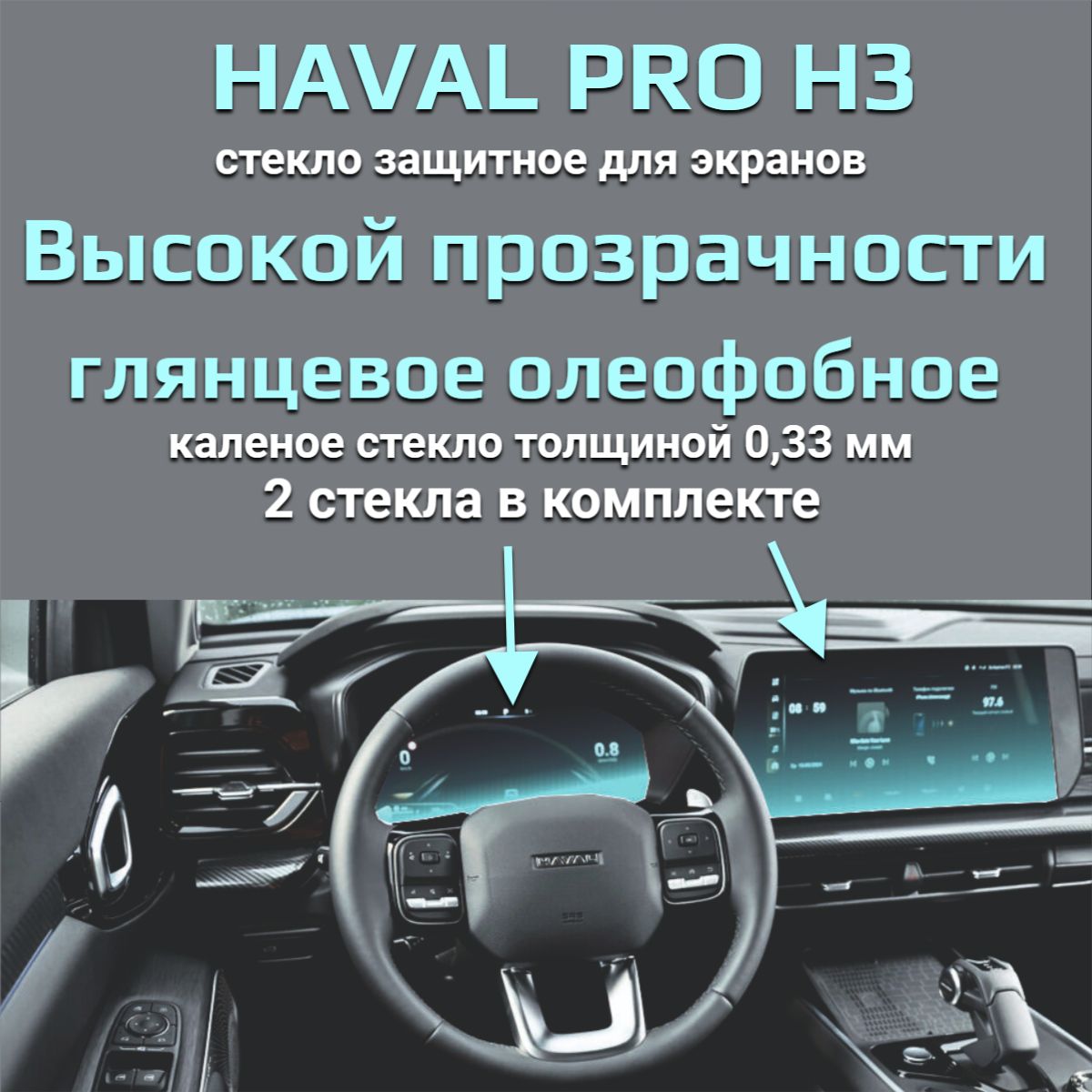 Защитное стекло на экран Haval Pro H3 /Защита мультимедиа Хевейл Про Н3