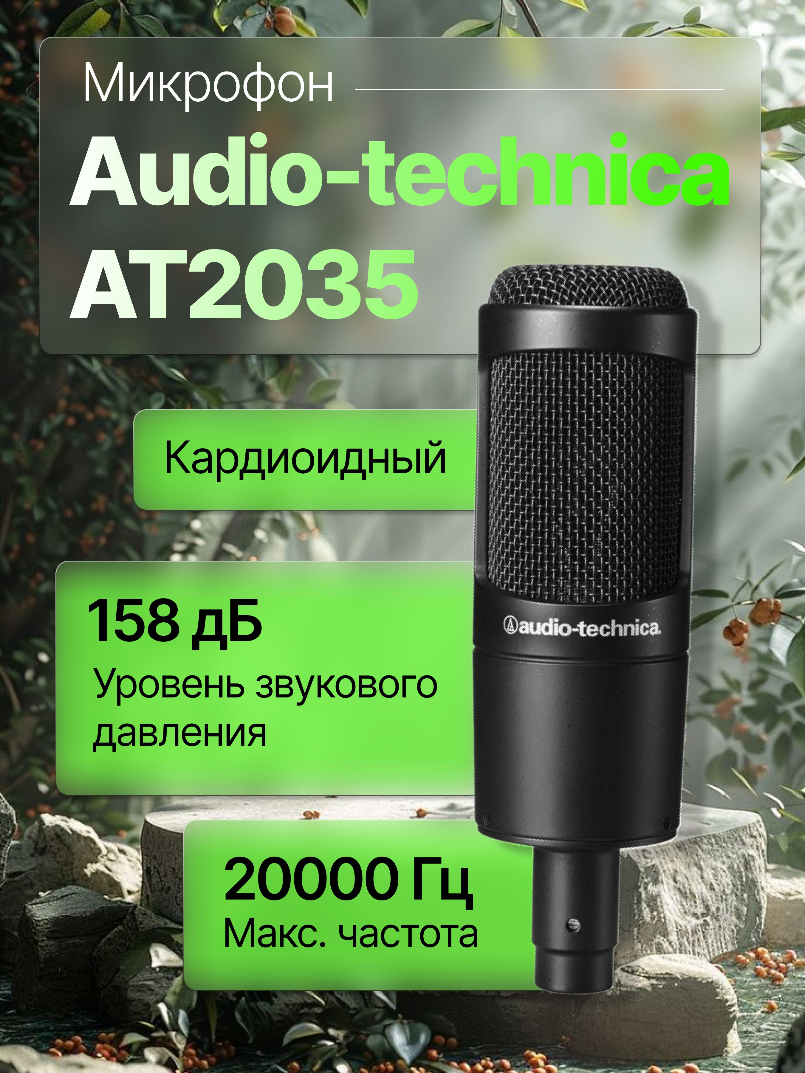 Audio-TechnicaМикрофонуниверсальныйAudio-TechnicaAT2035,черный,черныйматовый