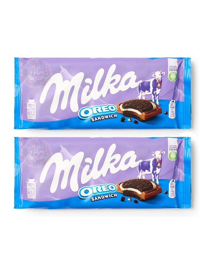 Шоколад молочный Milka с печеньем Орео и молочной начинкой 2 уп по 92 г, США