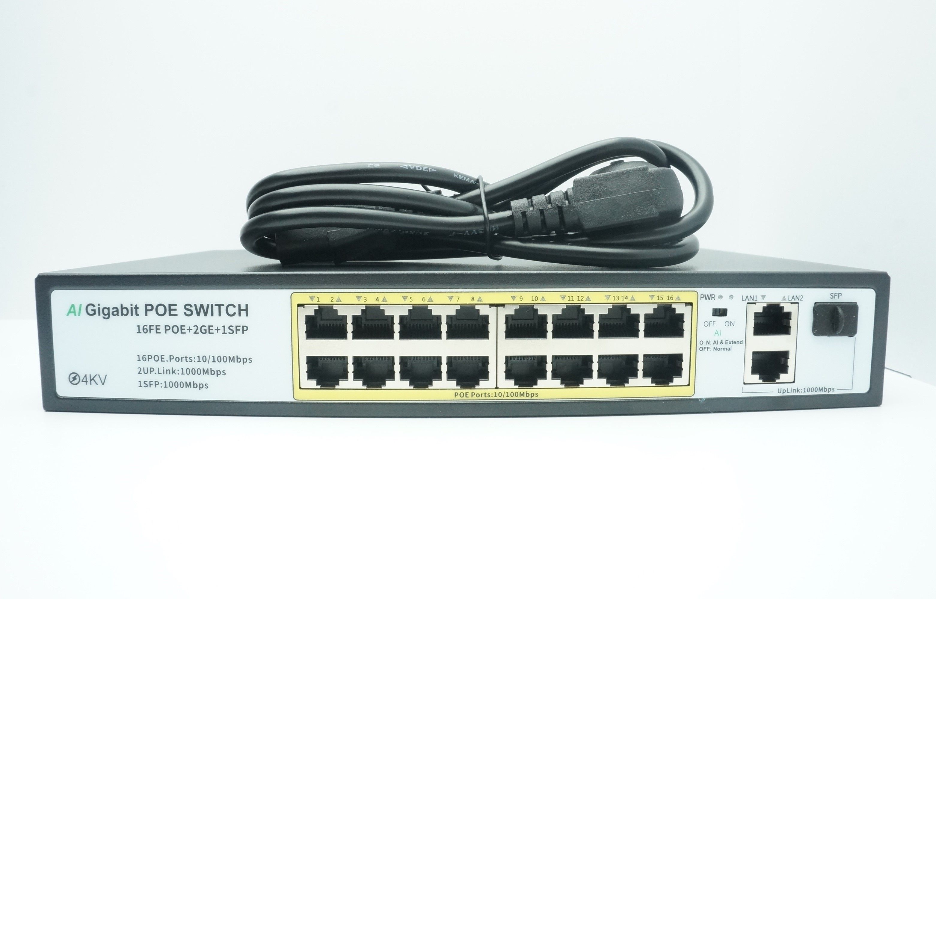 Коммутатор POE Switch Гигабитный (802.3af/at) 18 каналов (16 портов РоЕ + 2 порта Uрlink 1000мбит/с + SFP ) 52V 250W, ПоЕ Свитч, монтаж в стойку, для камер видеонаблюдения и др. оборудования PoE