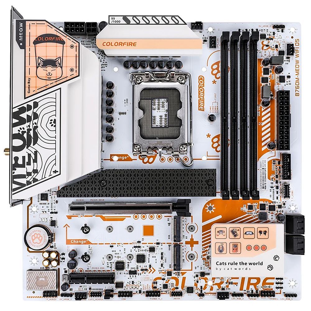 МатеринскаяплатаColorfulCOLORFIREB760M-MEOWWIFID5ORANGEZ760LGA17004xDDR51xPCIEx161xPCIEx43xM.22xTypeC3xUSB3.2Gen15xUSB2.04xSATA3.02.5GDPHDMIM-ATXRTL