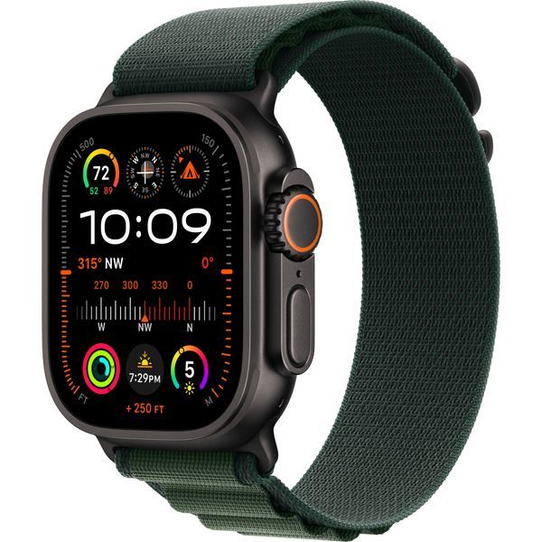 УмныечасыAppleWatchUltra249мм(2024)BlackTitaniumCaseGPS+Cellular,DarkGreenAlpineLoop,размерремешкаM(Втораяверсия)