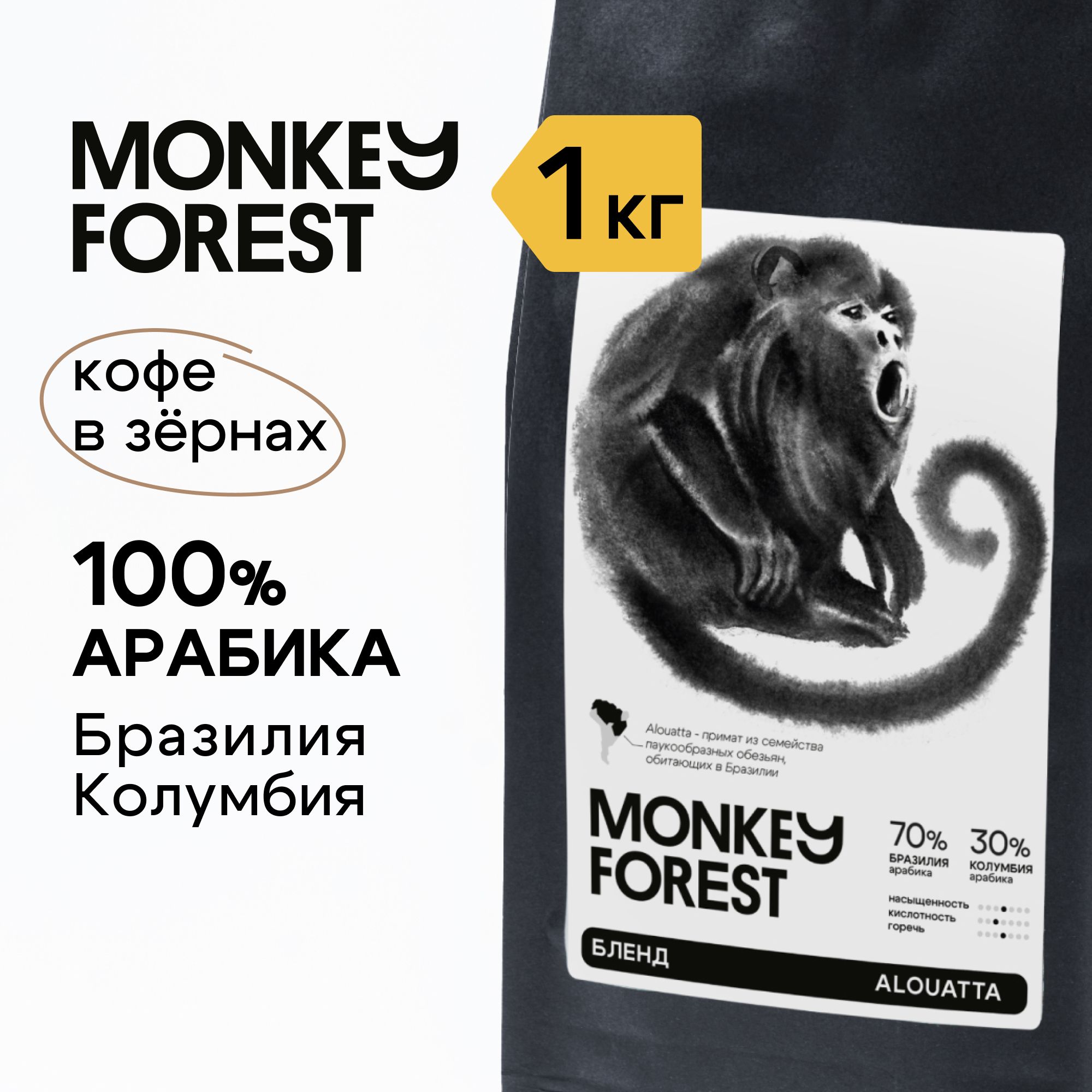 Кофе в зернах 100% арабика Monkey Forest Alouatta 1 кг