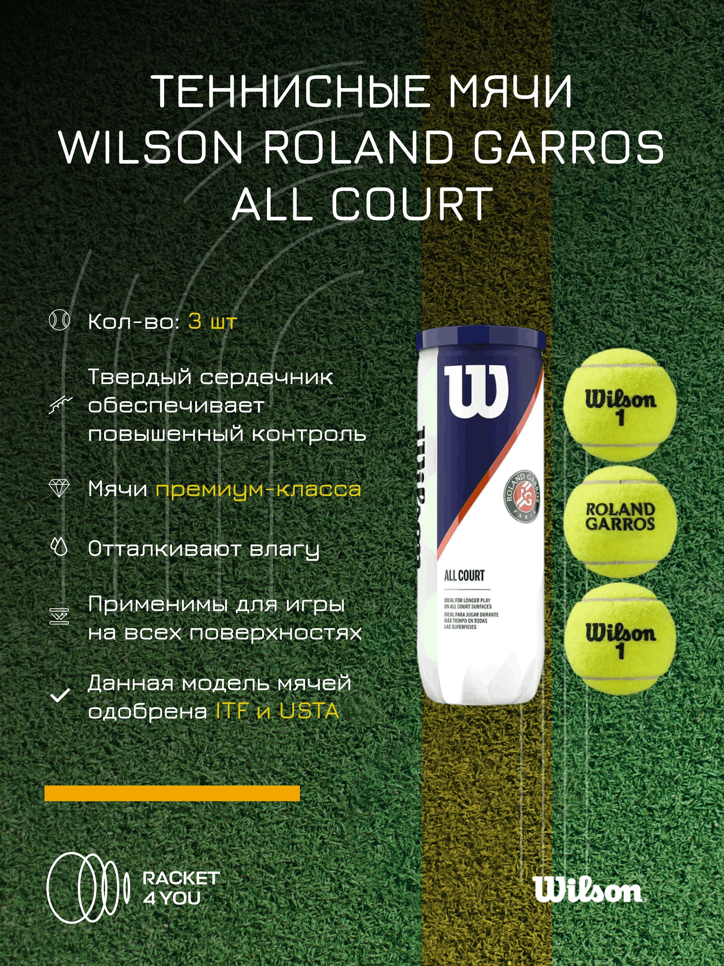 Теннисные мячи Wilson Roland Garros All Court - 3 шт