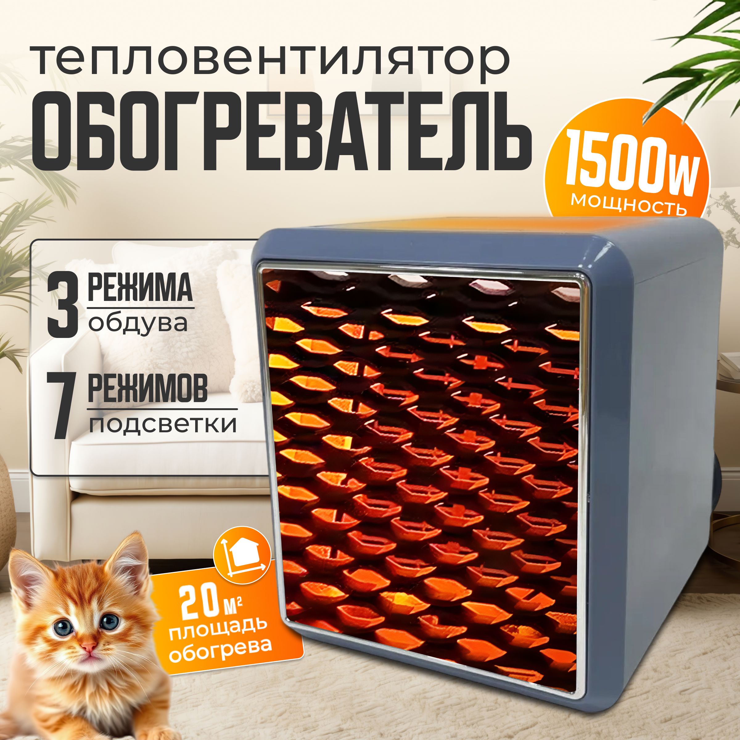 Ветродуйка обогреватель для дома тепловентилятор напольный 1500W