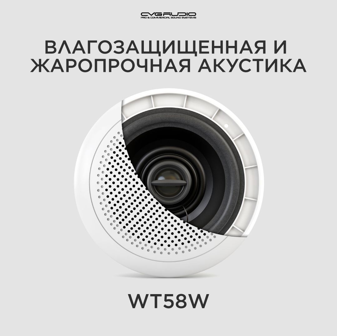 CVGAUDIO WT58W Встраиваемые двухполосные акустические системы для помещениий с повышенной влажностью (IP66) и температурой (90С), 20W(RMS) / 30W(max), 8ohm