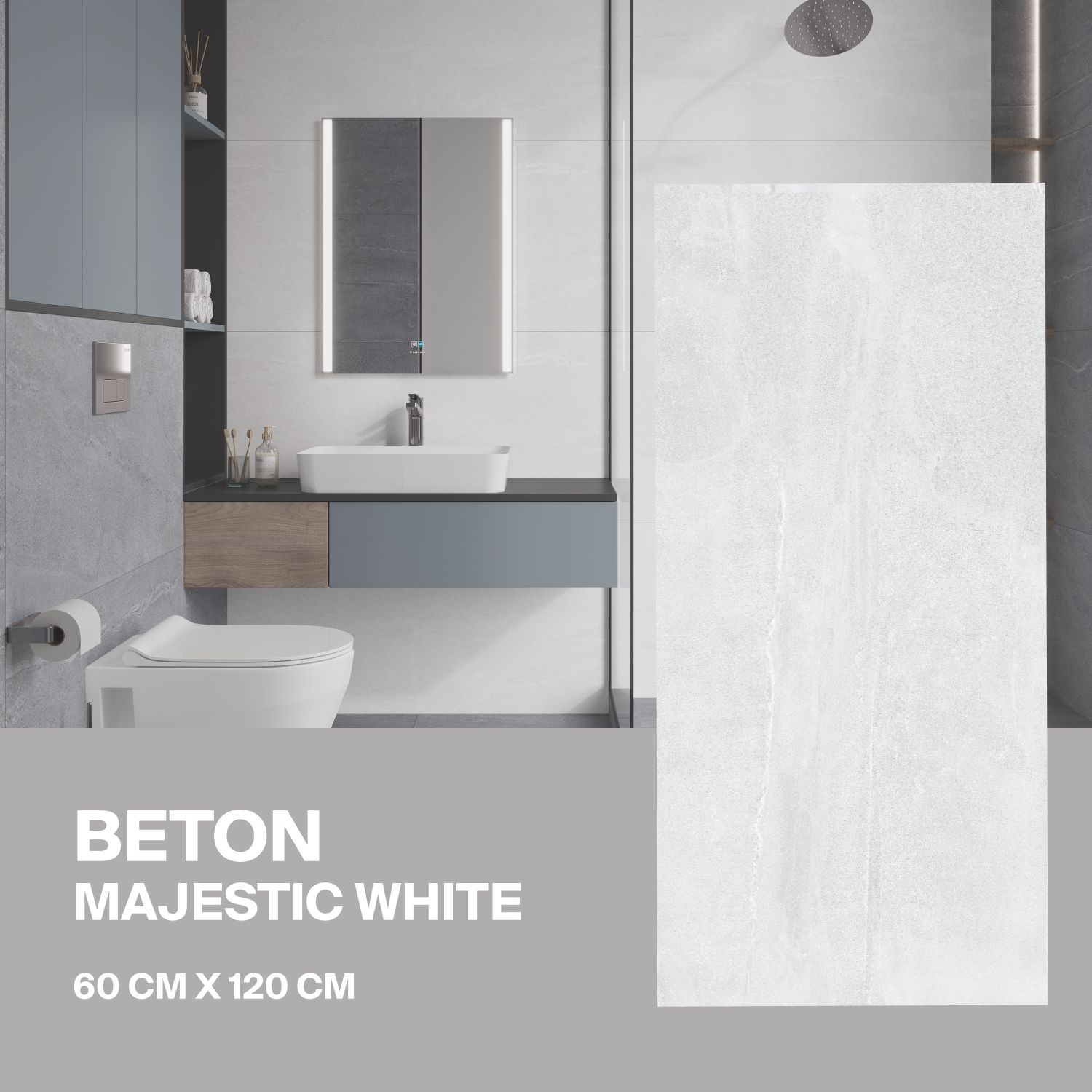 Керамогранит Ceradim Beton Majestic White белый 60х120 Матовый в упаковке 1,44м2 (2 плиты)