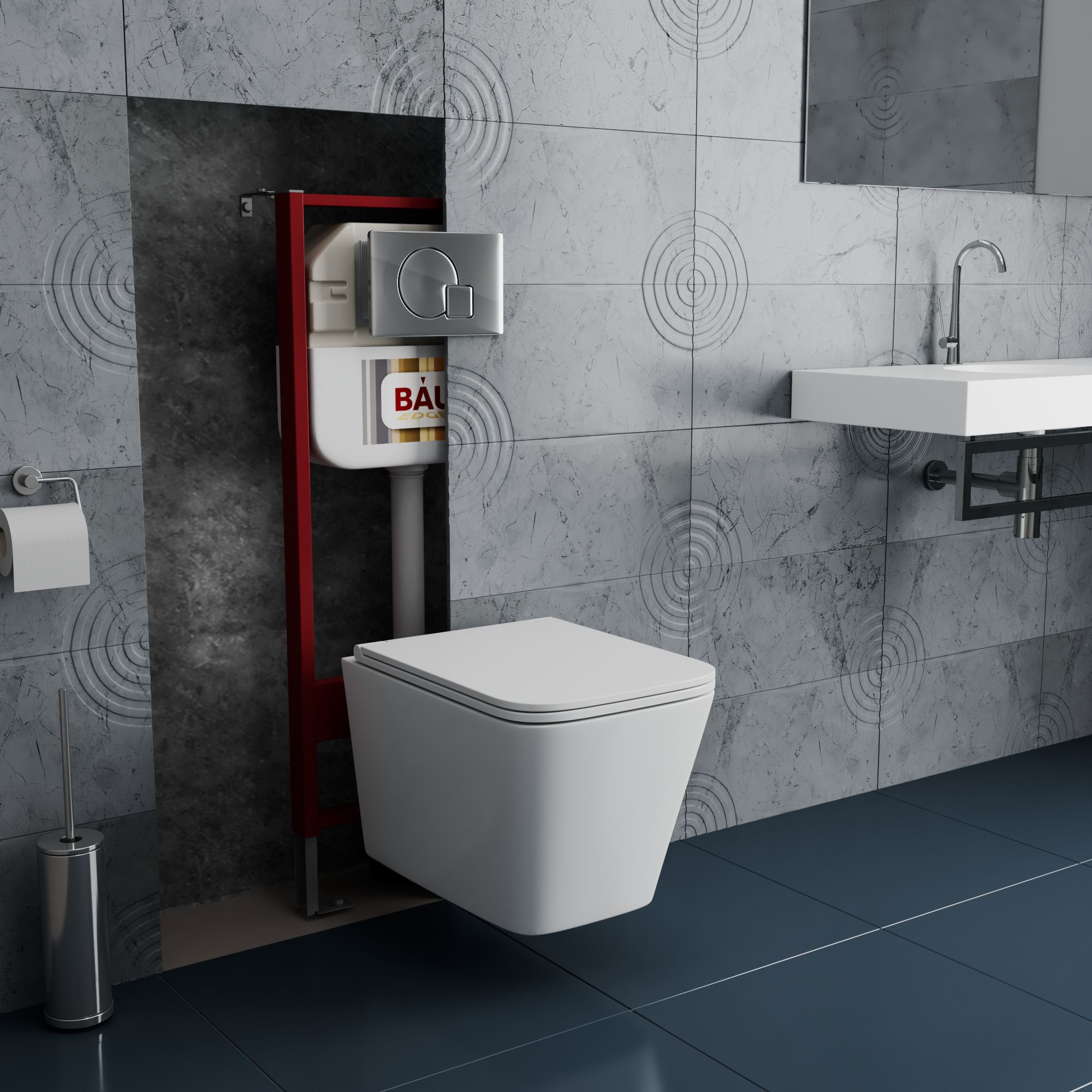 Комплект BAU 6 в 1: рамная инсталляция BAU NEO 45, унитаз подвесной безободковый с вихревым смывом, OWL 1975 Hurricane3, сиденье дюропласт микролифт, клавиша хромированная Aquanika Omega