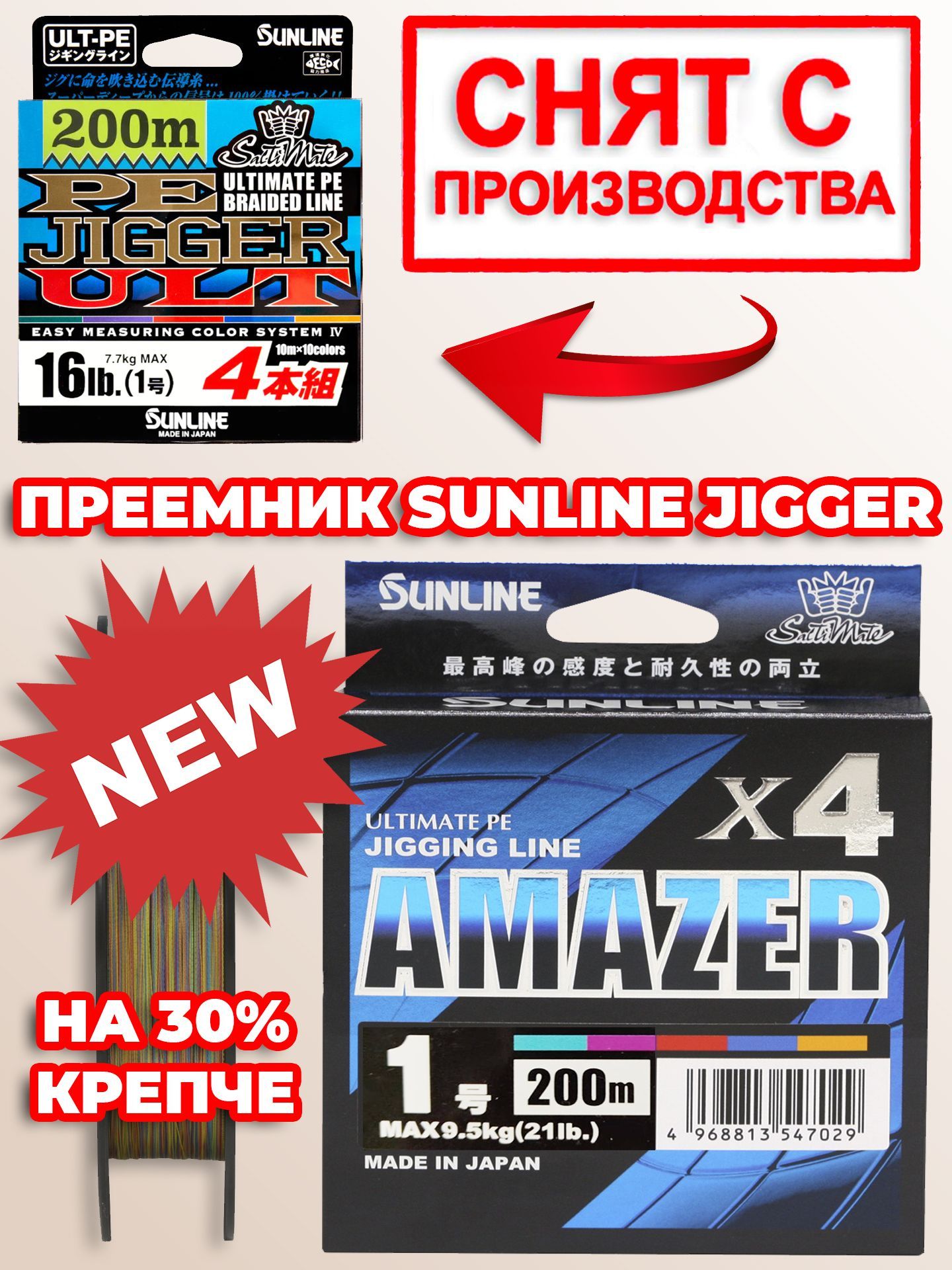 Плетеный шнур для рыбалки Sunline Amazer ULT PE x4 #1 (21lb) 200м это обновленный Sunline Jigger ULT PE (Ultimate PE)