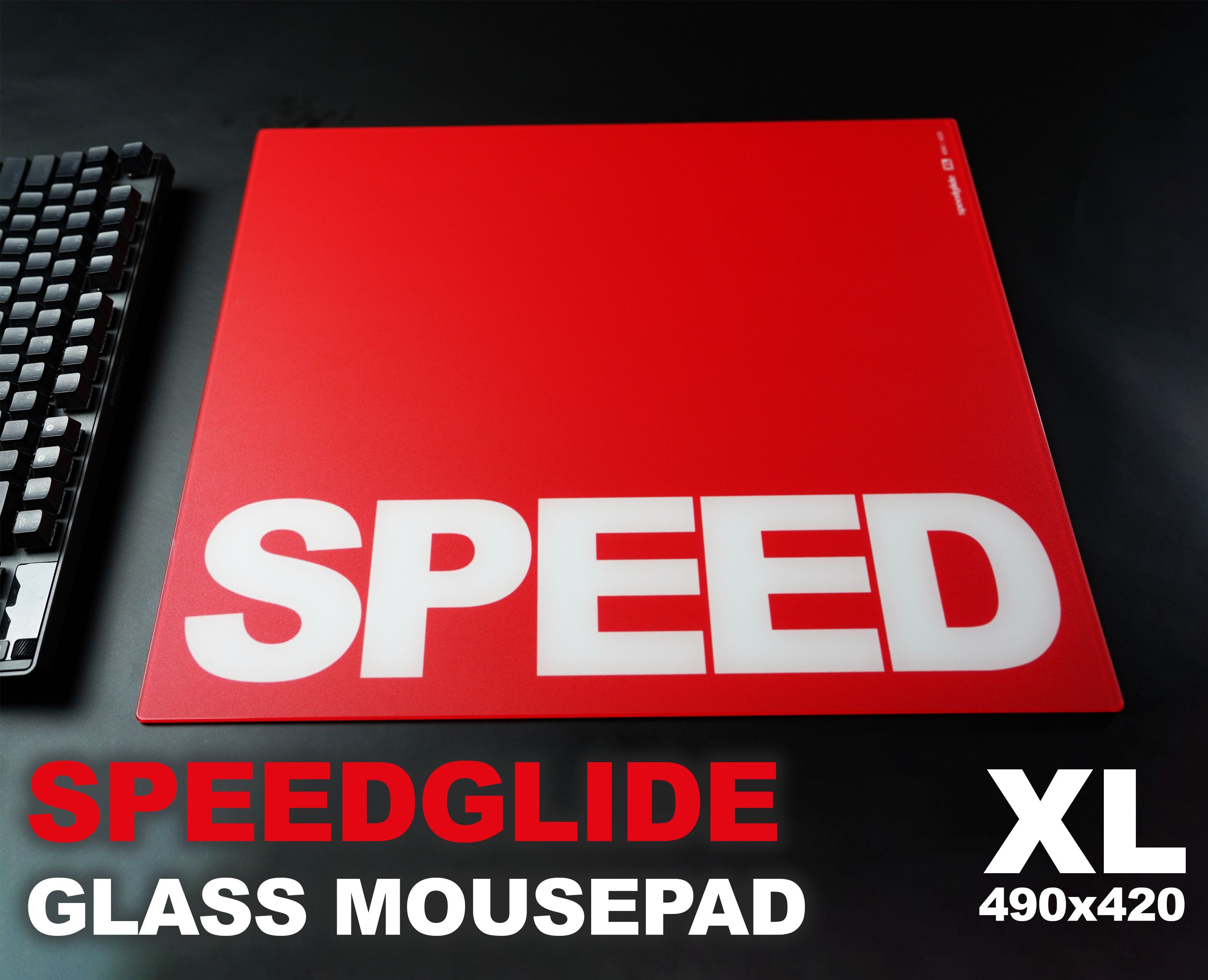 Игровой коврик для мыши GlassPad - Стеклянный игровой коврик SpeedGlide для мыши, XL, красный