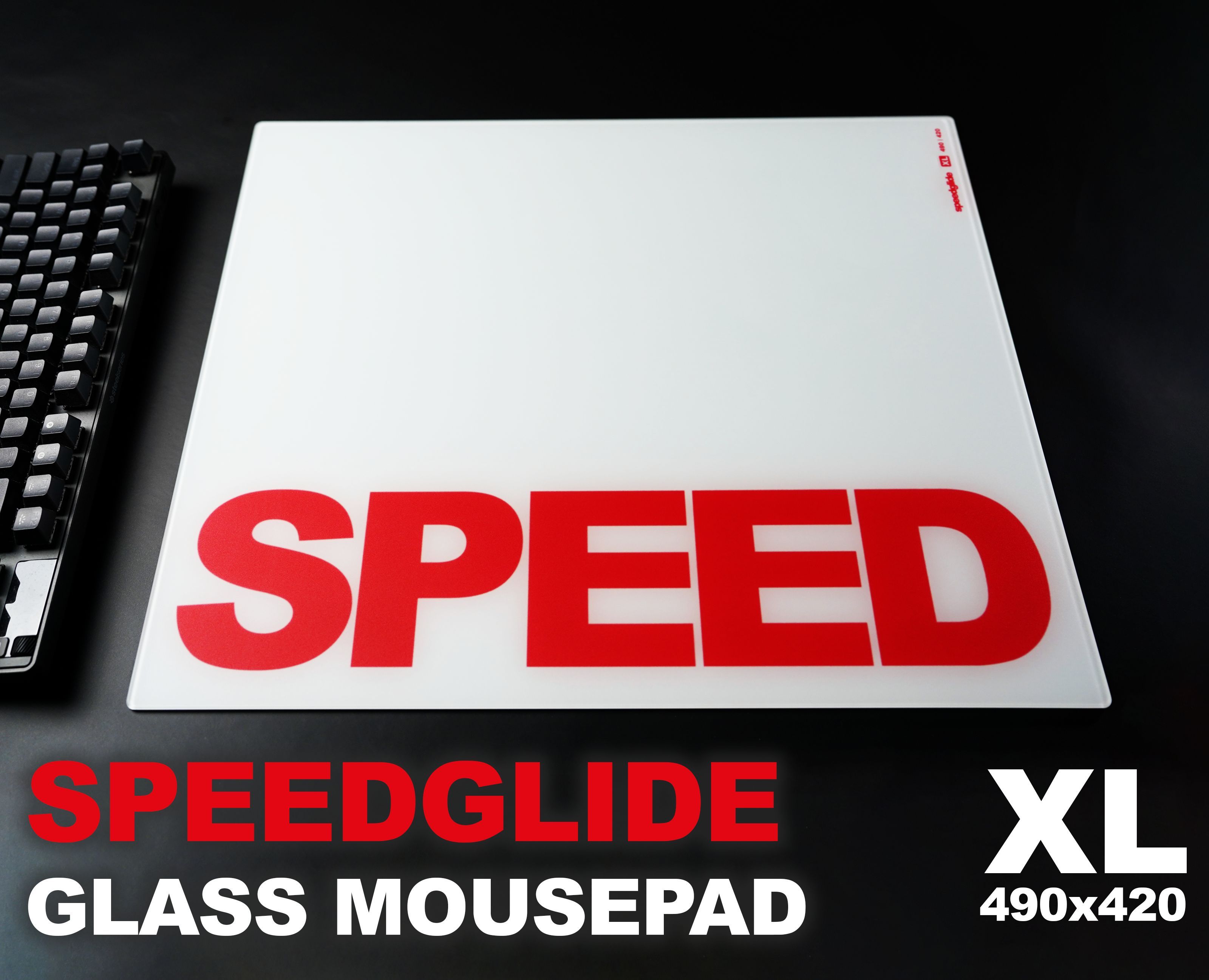 Игровой коврик для мыши GlassPad - Стеклянный игровой коврик SpeedGlide для мыши, XL, белый, красный