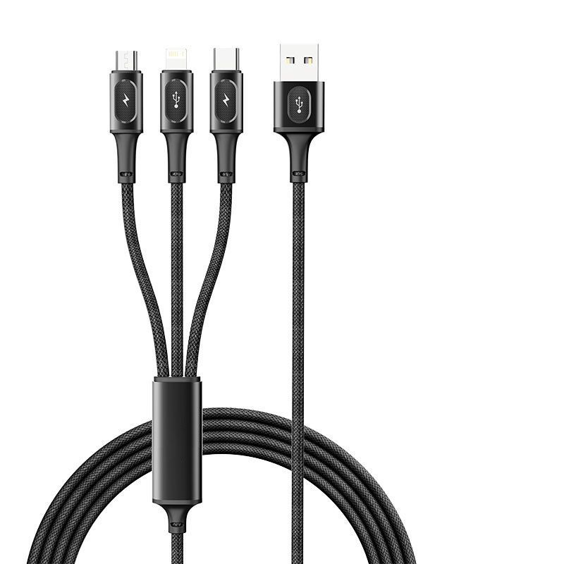 Кабель зарядный 3 в 1 ROCK Touch Series USB-A to Lightning + Micro USB + USB-C 3.5 A Data Cable 120 см. черный