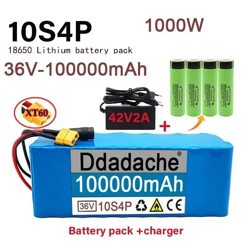 Новая батарея 36V10S4P 100AH 1000W аккумуляторная батарея 18650 литровый электрический велосипед с BMS