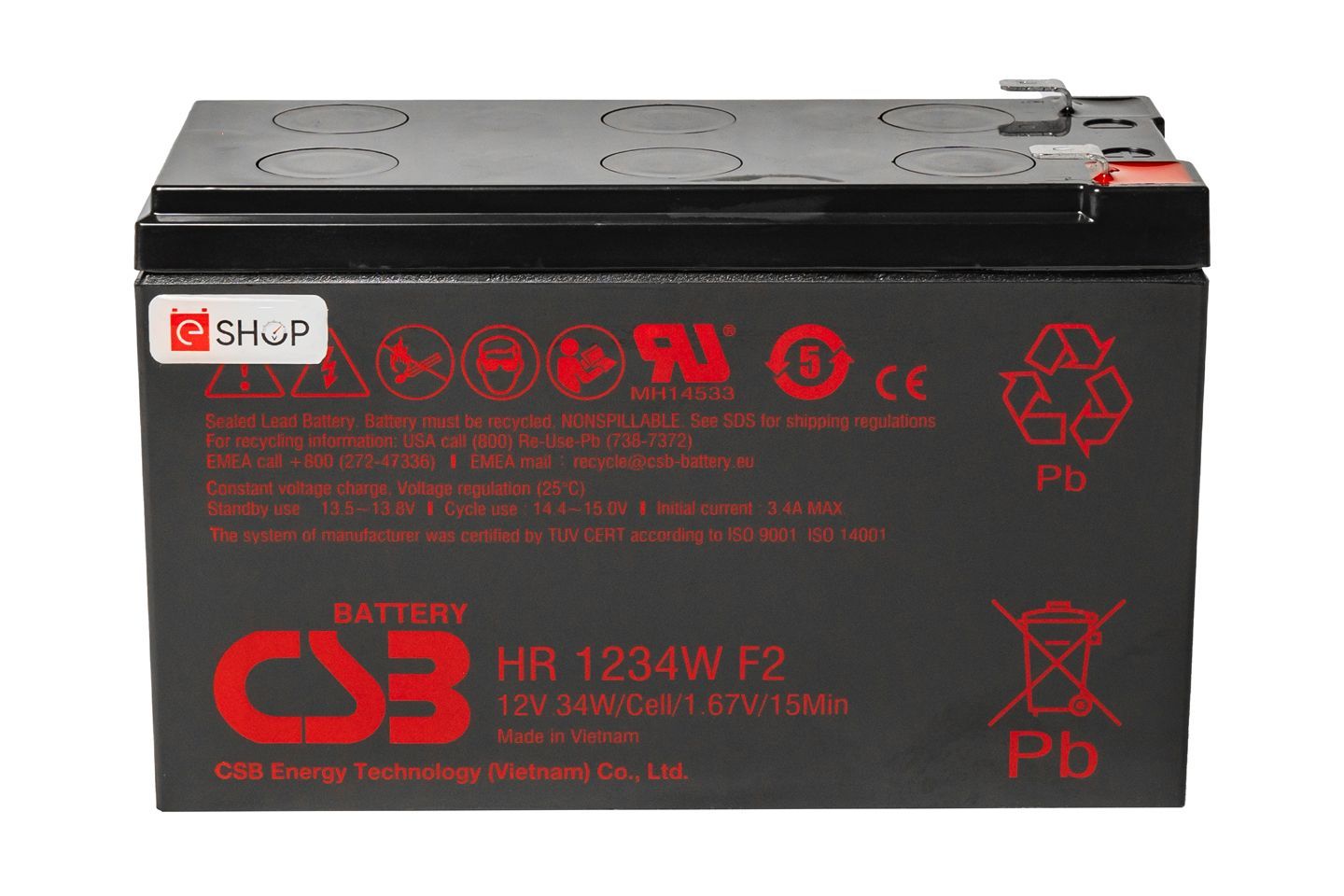 Аккумулятор 12В 9Ач для ИБП CSB HR1234W F2