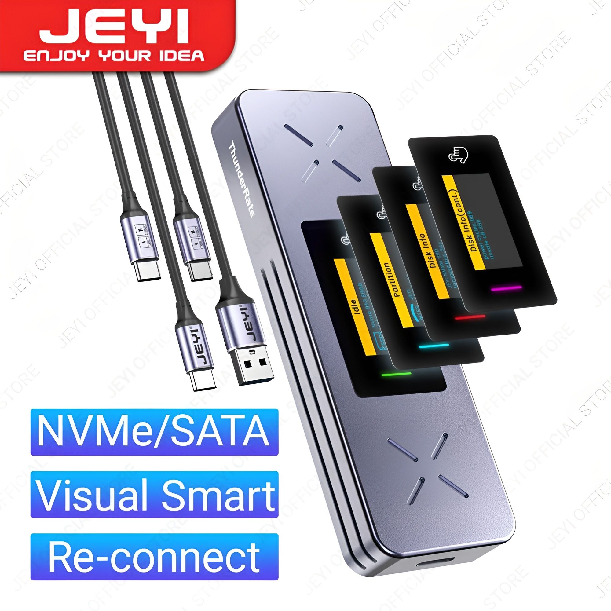 JEYiVisualSmartM.2NVme/SSD-корпусSATA,USB3.2gen2,10Гбит/с,внешнийадаптерM2,поддержкакорпусаM-keyB+Mkey