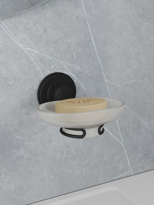 Фото товара на маркетплейсе ozon Мыльница для ванной, самоклеющаяся, настенная, черная, матовое стекло, Milardo, Easy, EASBWSGM42