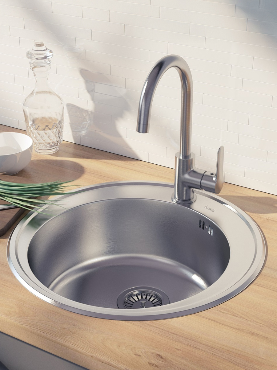 Фото товара на маркетплейсе ozon Мойка для кухни IDDIS, врезная, 51х51х18 см, нержавеющая сталь, без крыла, матовая, Basic, BAS51S0i77