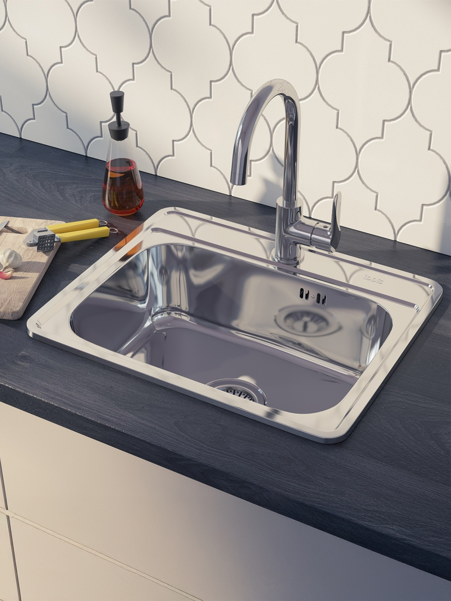 Фото товара на маркетплейсе ozon Мойка для кухни IDDIS, врезная, 53х43х18 см, нержавеющая сталь, без крыла, глянцевая, Basic, BAS53P0i77