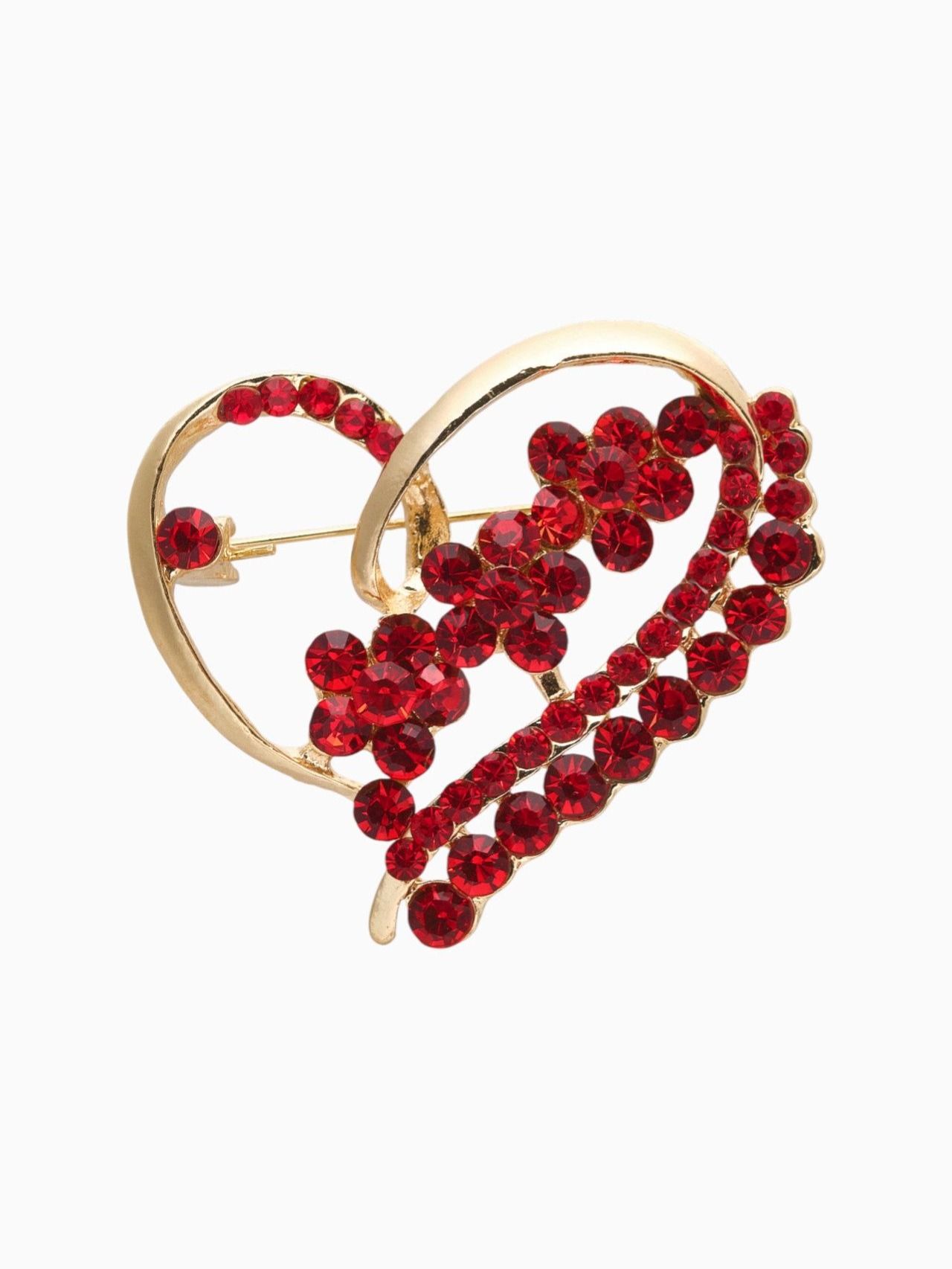 Брошь женская бижутерия "Сердце" с цветами, цвет красный в золоте