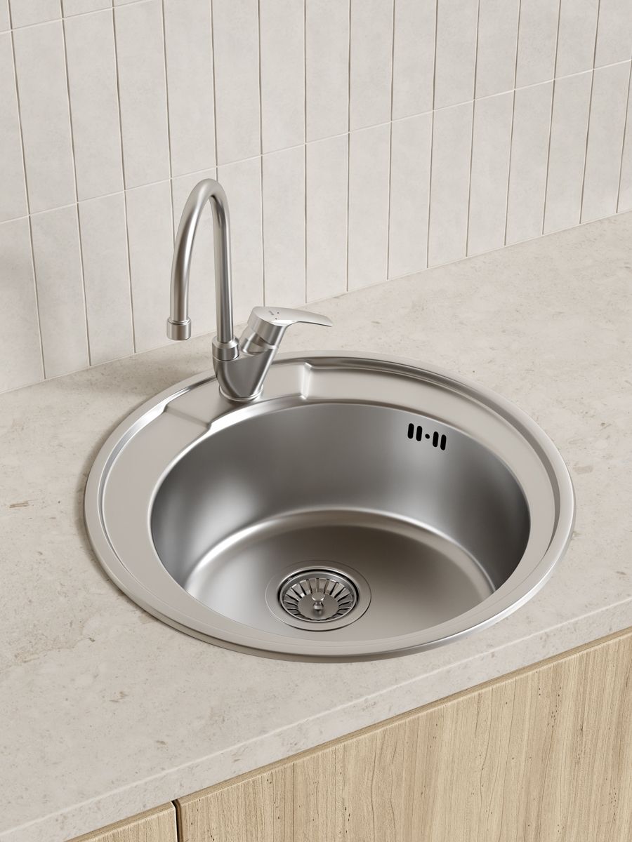 Фото товара на маркетплейсе ozon Мойка для кухни, врезная, нержавеющая cталь, сатин, IDDIS, Basic, BAS51S1i77