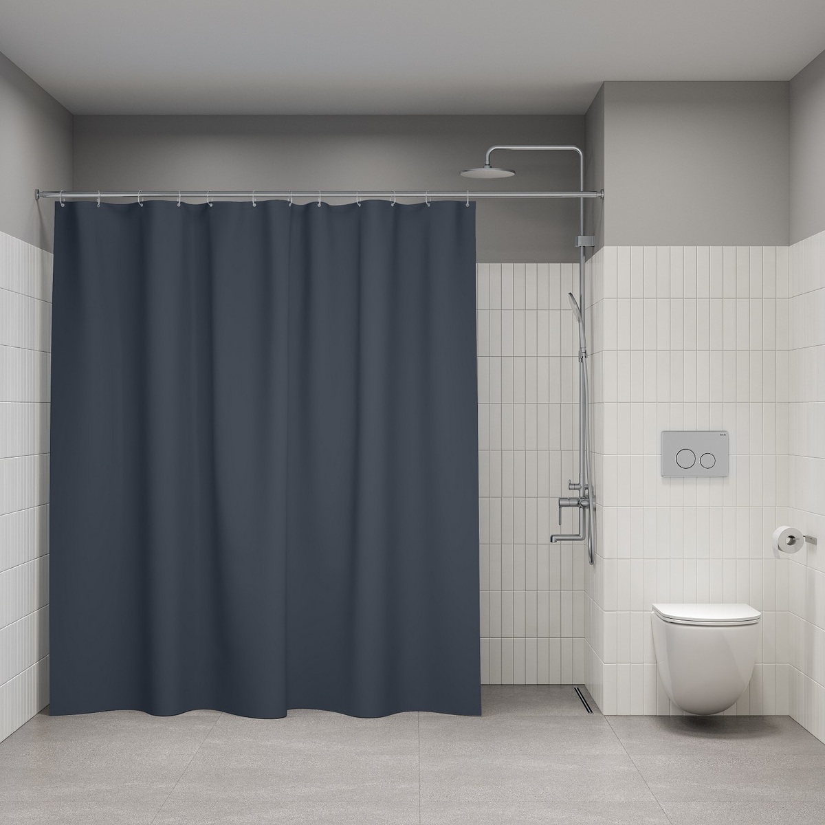 Фото товара на маркетплейсе ozon Штора для ванной комнаты и душа IDDIS, 240x200 см, тканевая, водонепроницаемая, полиэстер, с кольцами, BL01P24i11