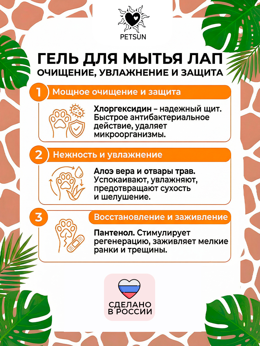 Шампунь для лап собак с хлоргексидином и алоэ
