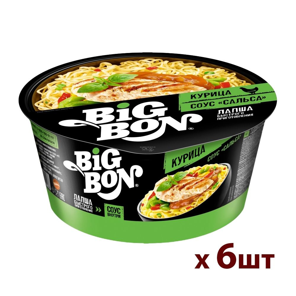 Лапша Big Bon курица+соус "Сальса" (тарелка) 85г - 6шт #1