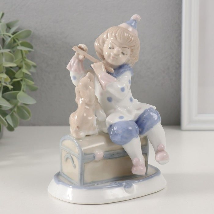 Сувенир керамика "Клоун на сундуке с собакой" 8,7х11х15 см #1