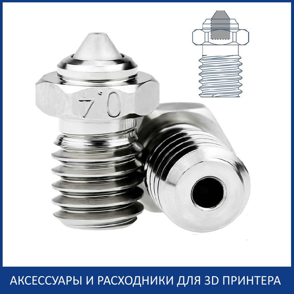 Медное никелированное сопло E3D V6 с каленой стальной вставкой d 0.4 мм ...