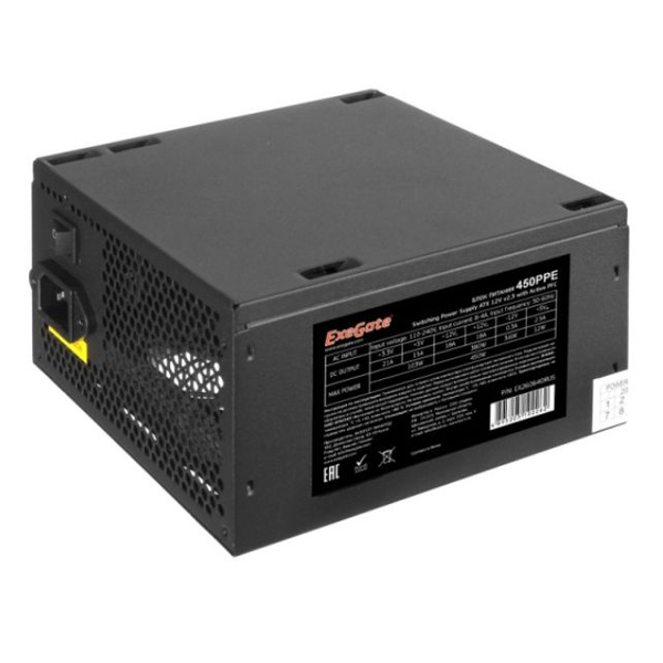 Блок питания EXEGATE 450PPE (EX260640RUS-S) черный - 450Вт, ATX 24-пин ...